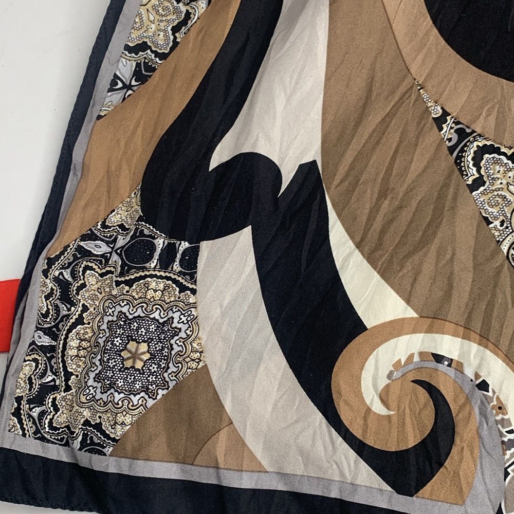 Oscar de la Renta black/brown paisley floral print silk scarf - Picture 9 of 9